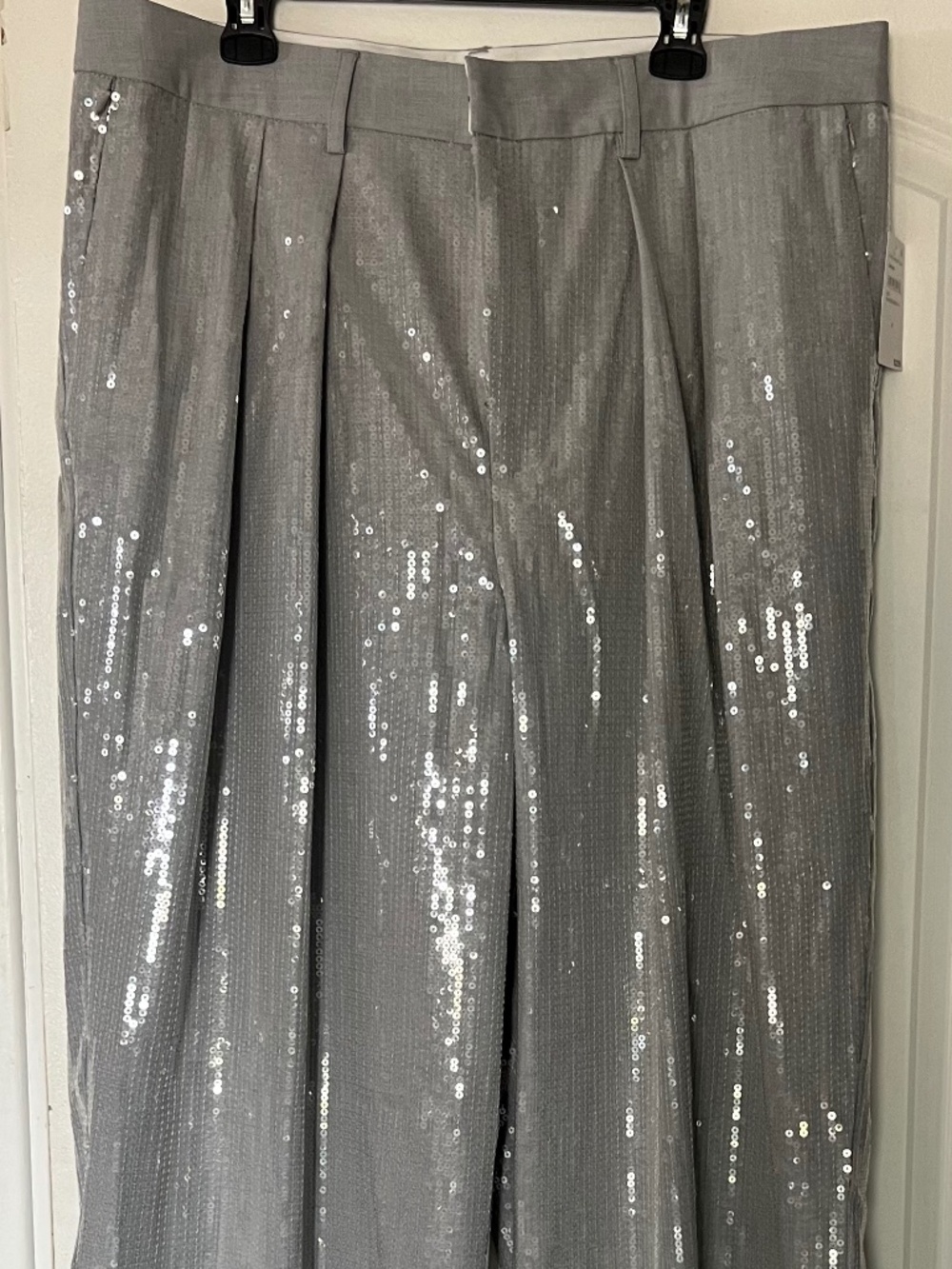 NWT Good American Sequin Suiting Good '90s Trouser Gray Size 16